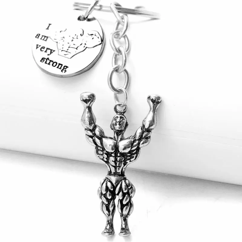 KC024S Брелки из нержавеющей стали для тренажерного зала, фитнеса, монограммы, гравировки, кулон, гантели, хип-хоп стиль, спортивные брелки, ювелирные изделия на заказ - Цвет: KC024S