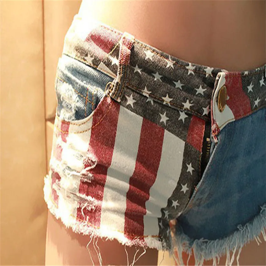 Chamsgend Shocking Show 1PC Sexy American Flag Mini Shorts Jeans Hot Denim ...