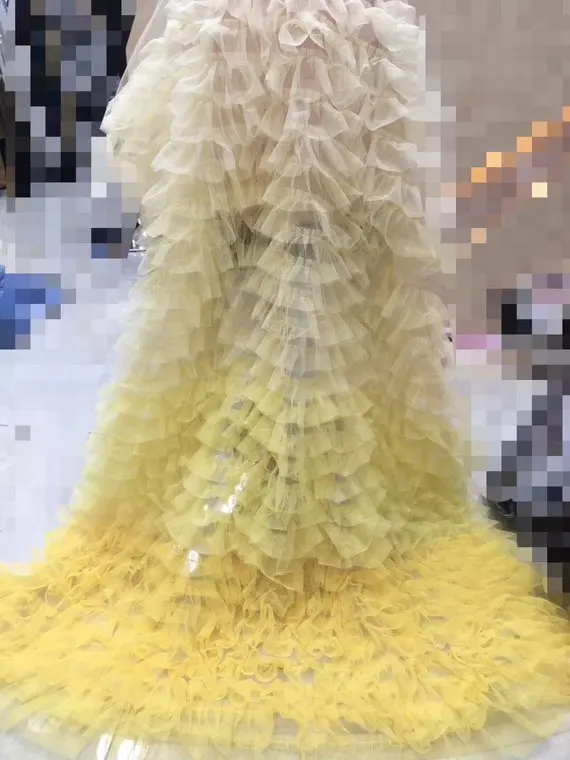 

3D Yellow ruffle Fabric with Gradient colors 1 Yard,Changing pleated cake Photography Prop Backdrop Blanket,Wedding Decors Skirt