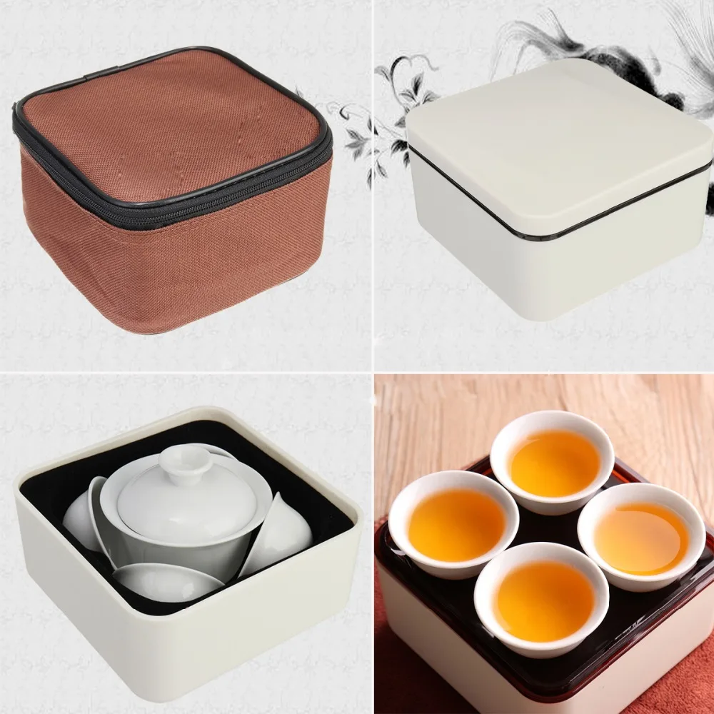 YKPUii Chinese Portable Travel Tea Set with Teapot Teacups Tea Tray