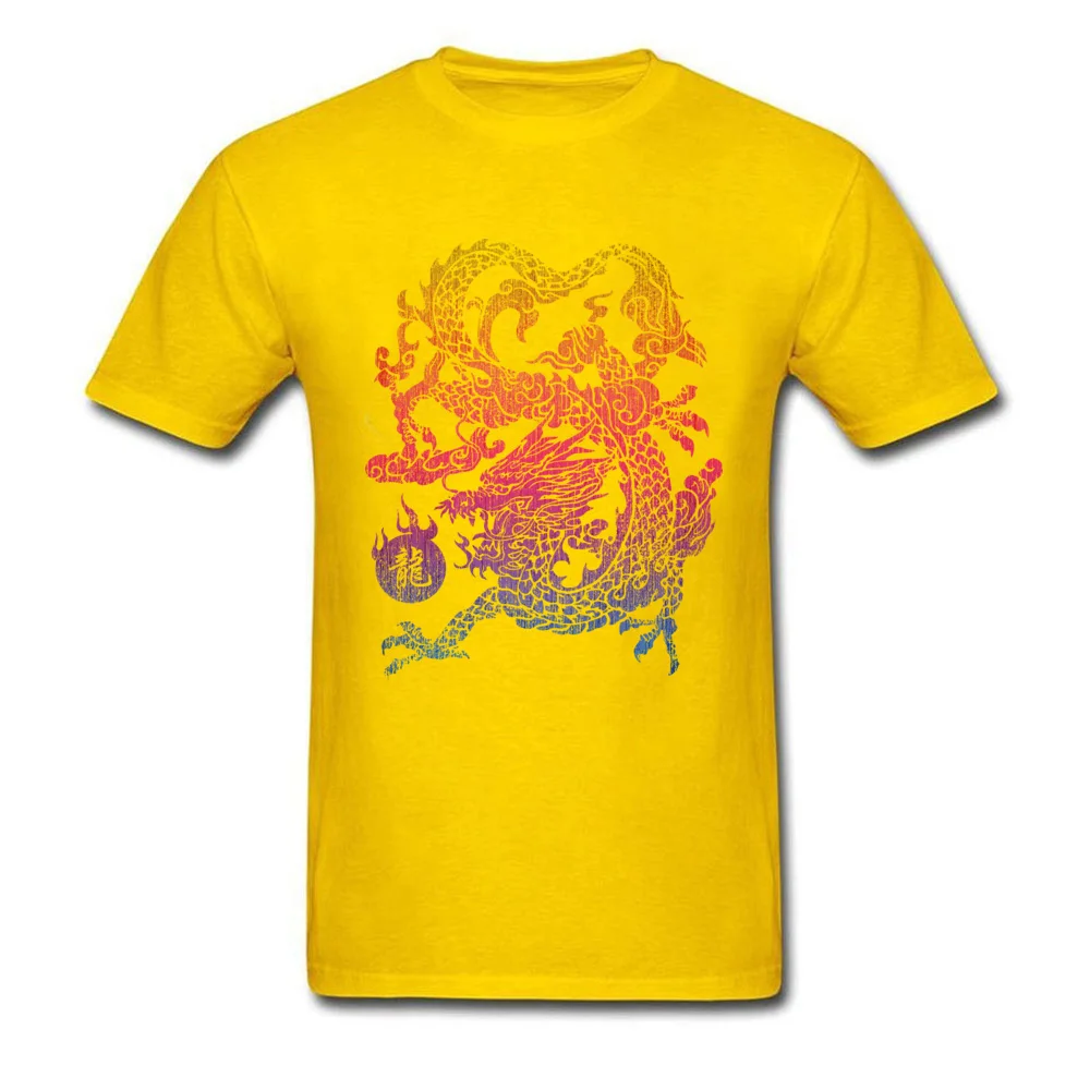 High Quality Printed Custom T-Shirt O Neck Pure Cotton Young Tees Short Sleeve Thanksgiving Day Custom Tops Shirts Chinese Dragon Eat The Sunset Colourful yellow