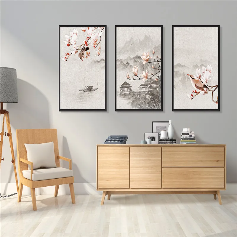 

High-grade brushed metal frame triptych art deco painting high quality joint sales with frame
