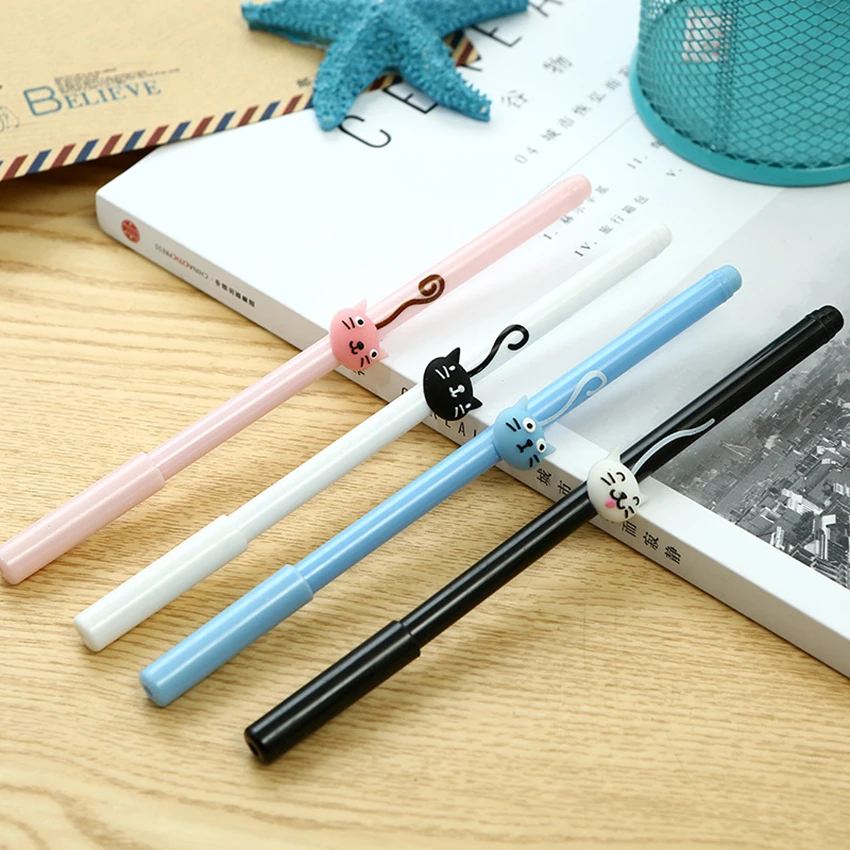 

1 pc cartoon long tail cat gel pen black ink writing pens student stationery office school supplies escolar