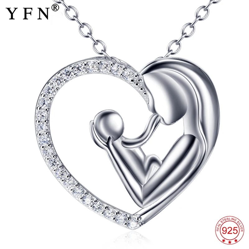 Ceny YFN 925 Sterling Silver matka córka miłość naszyjnik w kształcie serca wisiorek dzień matki prezent biżuteria Moms prezent dla kobiet z łańcuchem 18\