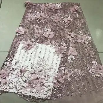 

Latest Embroidery Pink 3d Flower French Lace Apliques Bridal Lace Rosette African Wedding Tulle Fabric X673-1
