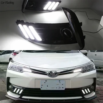 

CSGJMY 1Set LED For Toyota Corolla 2017 2018 DRL Daytime Running Light Daylight 12V ABS Fog Light Cover With Turn Yellow Signal