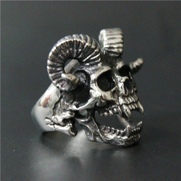 Прямая поставка размер 8-14 крутой Рог череп козла кольцо 316L нержавеющая сталь мужские мотоциклы для байкеров зомби вампир череп кольцо