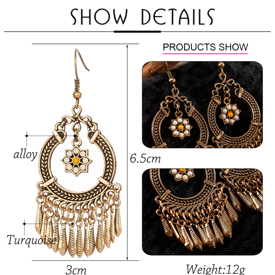Vintage Ethnic Tassel Hanging Dangle Drop Earrings for Women Female Anniversary Party Wedding Jewelry Ornaments Accessories Vintage Ethnic Tassel Hanging Dangle Drop Earrings for Women Female Anniversary Party Wedding Jewelry Ornaments Accessories