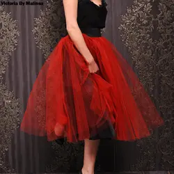 Индивидуальный заказ для женщин Тюлевая юбка 6 слои из красные, черные бальное платье Высокая талия falda миди по колено Secret плюс размеры пачк