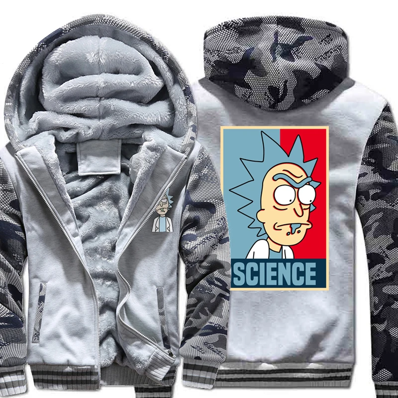 2light gray Мужские куртки теплая подкладка из шерсти зимние куртки Рик и Морти камуфляжные уличные толстовки мужские Брендовые спортивные костюмы - Цвет: 2light gray