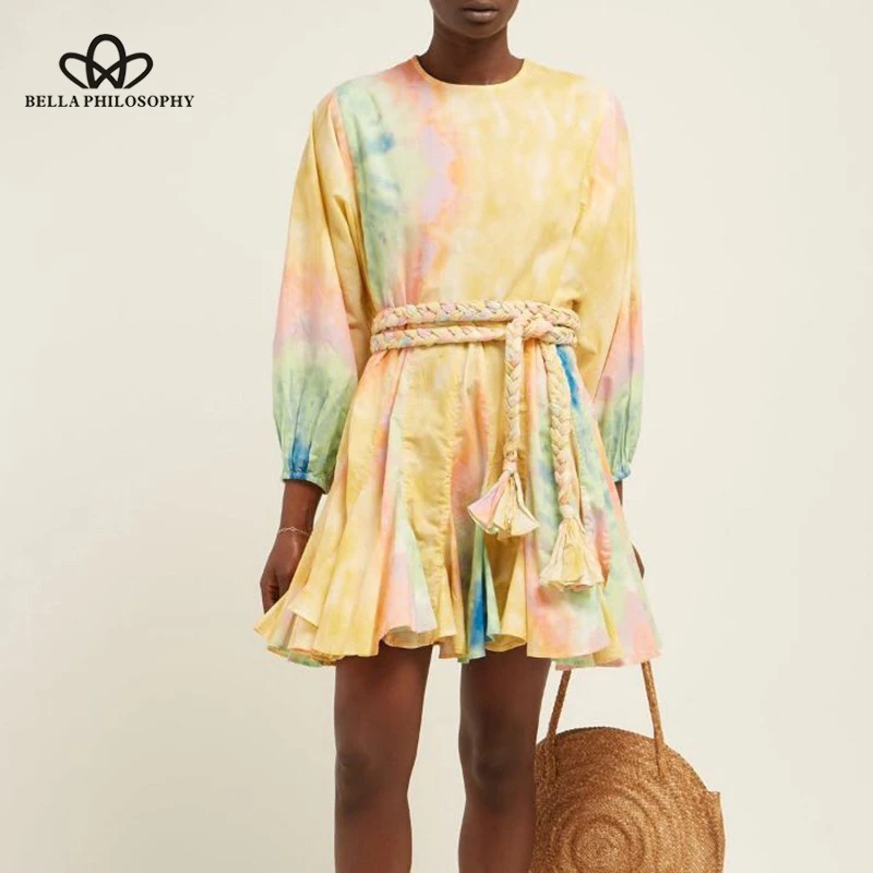 Casual Hit Color Women Dress O Neck Long Sleeve Bandgaes Mini Dresses Female Fashion 2019 Spring New Wonde Store