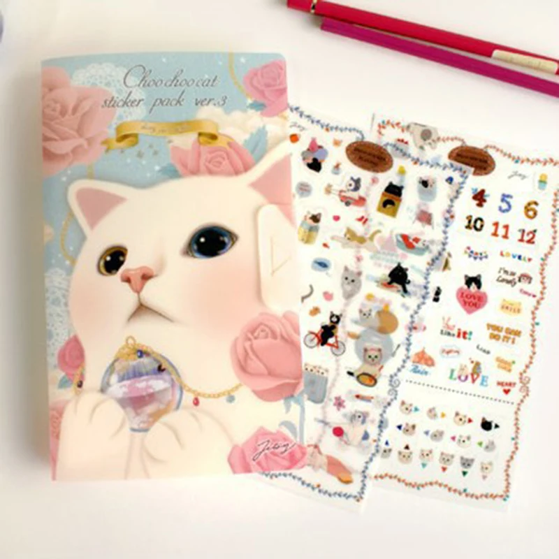 

Lovely Cat Sticker Pack Diary Deco Sticker Planner Exercise Book Scrapbooking Children Girl DIY Decoration Sticker 8sheets/pack