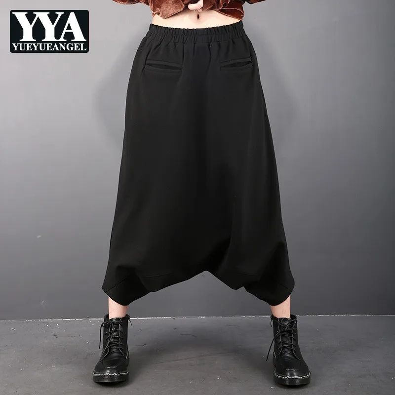 2019 New Autumn Womens Loose Fit Cross Pants Fashion Solid Elastic Waist Harem Pants Streetwear Casual Hip Hop Pants Female