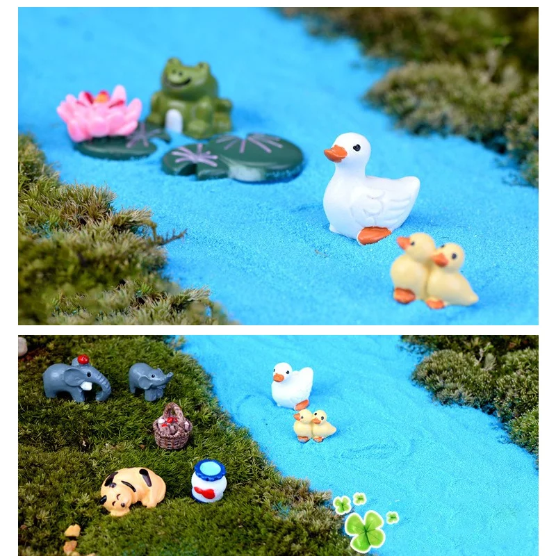 Ornament crafts elephant cow pig frog duck hedgehog turtle dog cat figurines resin for fairy garden