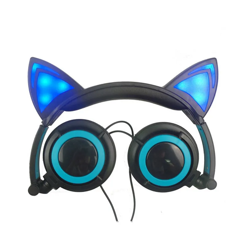 Дешево AIYIMA складные мигающие наушники с кошачьими ушками, игровая гарнитура со светодиодный светильник для мобильного телефона, ПК, детей, девочек