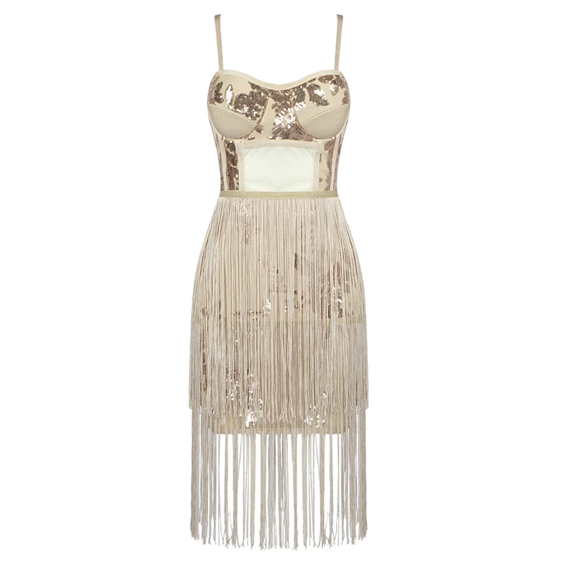 

Hot New Sequins Tassel Bodycon Dress Strapless Sexy Club Women Fashion Bandage Dresses