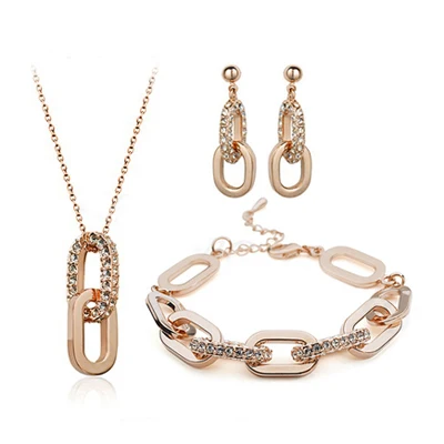 ZHOUYANG ZYS238 Fashion Jewelry Set Rose Gold Color Jewelry Necklace Earring Bracelet Set Made with Austrian Crystals