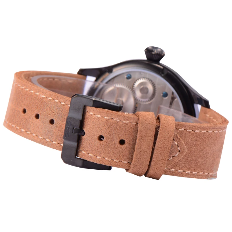 Parnis-Mechanical-Watch-Men-Hand-Winding-Black-Case-Leather-Power-Reserve-Pilot-Military-Clock-Wrist-Watch (4)