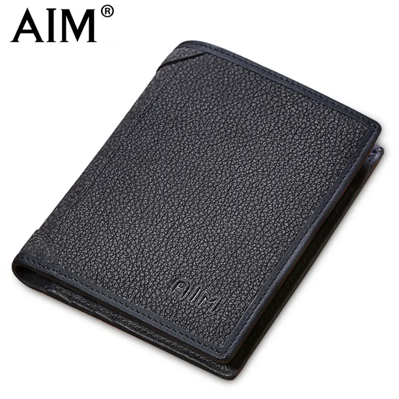 

AIM Vintage Patchwork Men Wallet Genuine Leather Short Wallets Multifunction Card Holder Wallet Male Trifold Black Purse A312