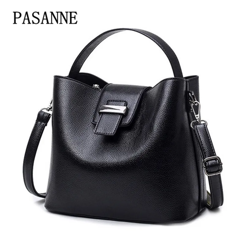 

New Woman Bag Handbag PASANNE 2017 Fashion Cow Leather Female Handbags Genuine Leather Women Shoulder Bags Bucket Bag