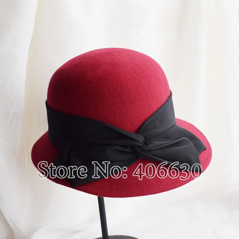 Лук шерстяного фетра Шапки для Для женщин Chapeu платье Fedoras Top Шапки Женский SDDW013