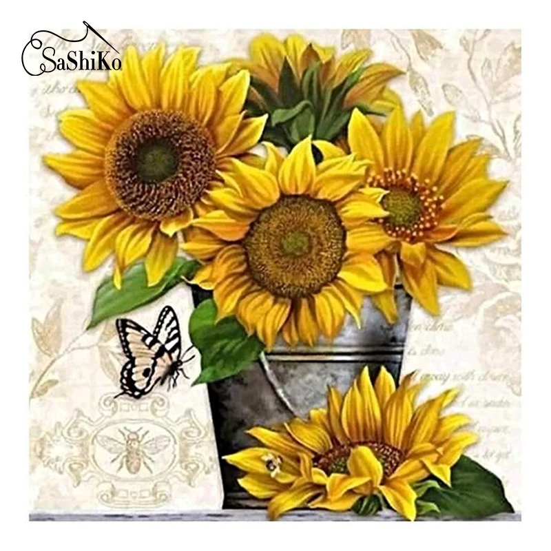 

Sashiko 5D DIY Diamond Painting Drawing Support Ustomization Sunflower Flower Wall Painting DecorationCross Stitch Mosaic