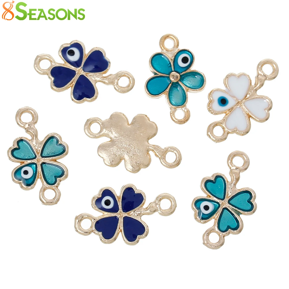 

8SEASONS Connectors Findings Four Leaf Clover Connectors Gold color At Random eye of evil Pattern Enamel 20mm x 12mm,10 Pcs