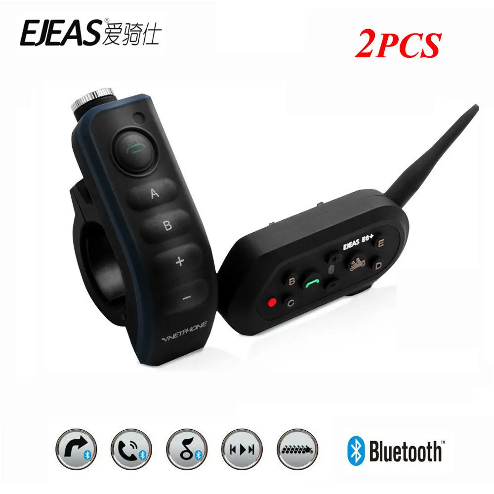 Ejeas E6 плюс 2 шт. BT мотоциклы ручка бар гарнитуры 6 Всадники 1200 м коммуникатор шлем