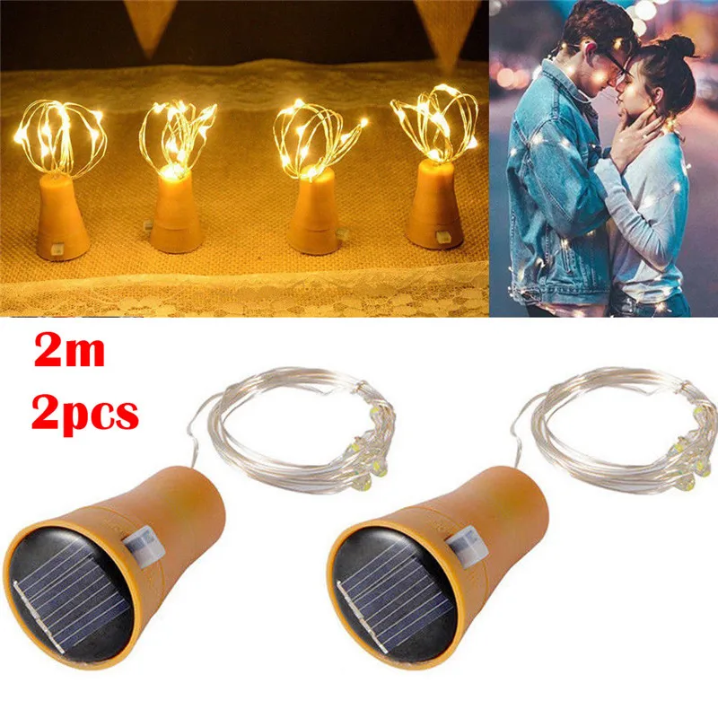 

2PCS 2M Solar Cork Wine Bottle Stopper Copper Wire String Lights Fairy Lamps Wedding decoration lamps Romantic new style curtain