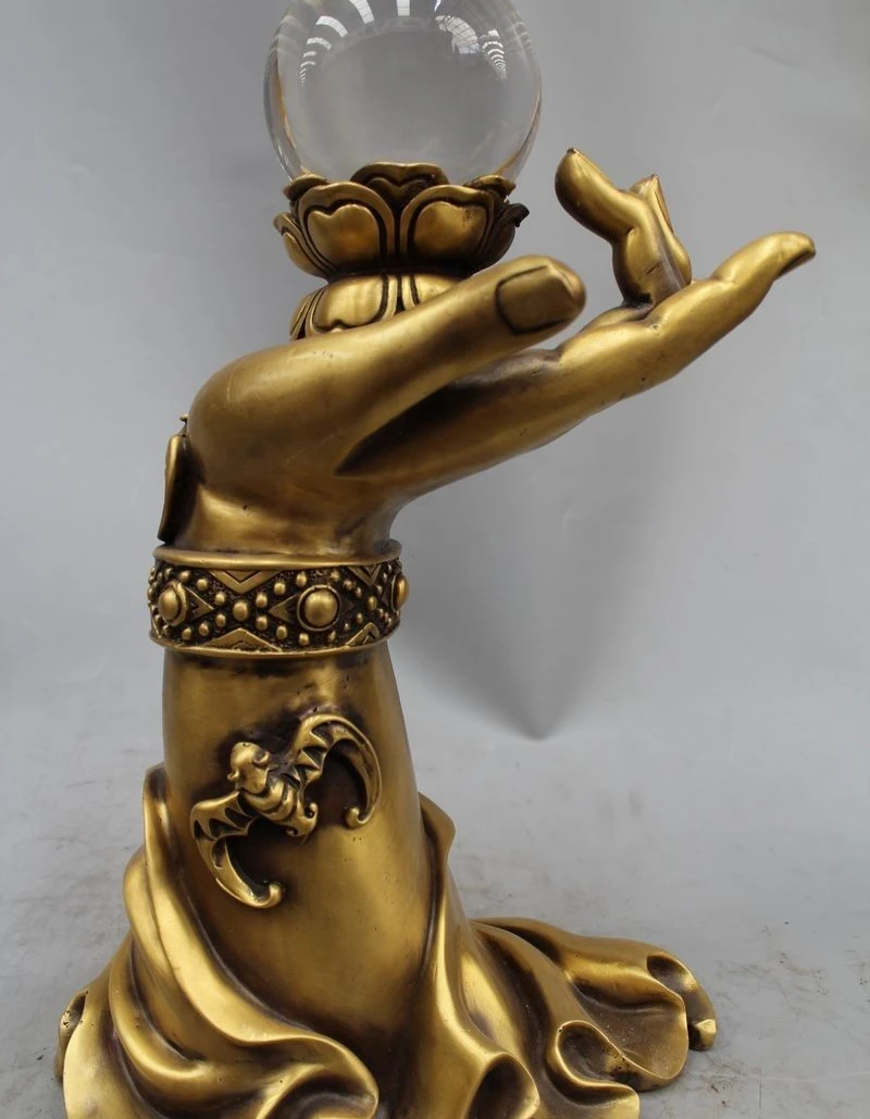 

17'' Chinese Pure Bronze Buddhism Guanyin Kwan-yin Hand Hold Play Bead Statue