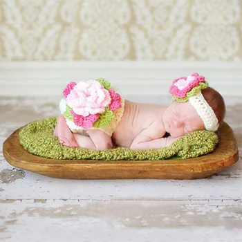 

Newborn props floral headband panties shooting baby fotografie prop new born costume knit infant picture photography accessories