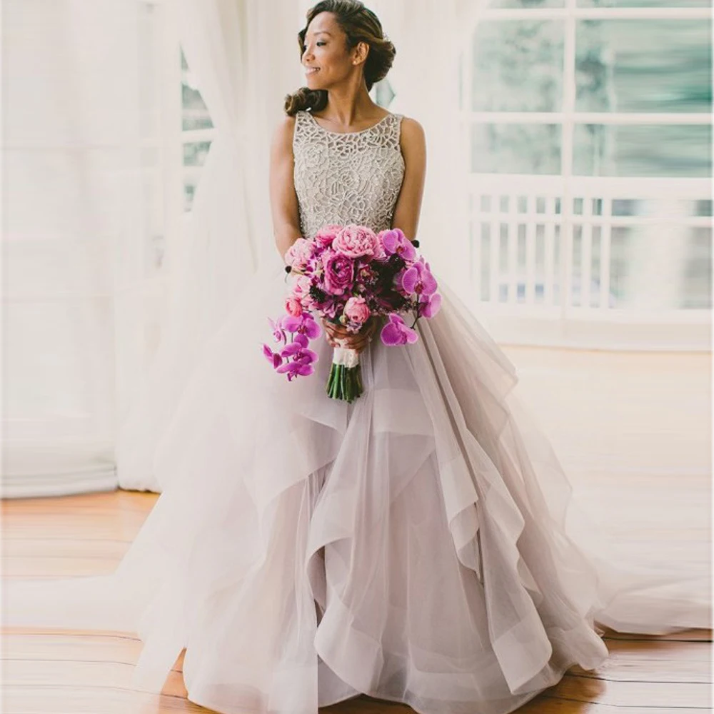 

A Line Ruffle Skirt Wedding Dresses Off The Shoulder Sleeveless Party Bridal Gowns Long Backless Vestido De Noiva