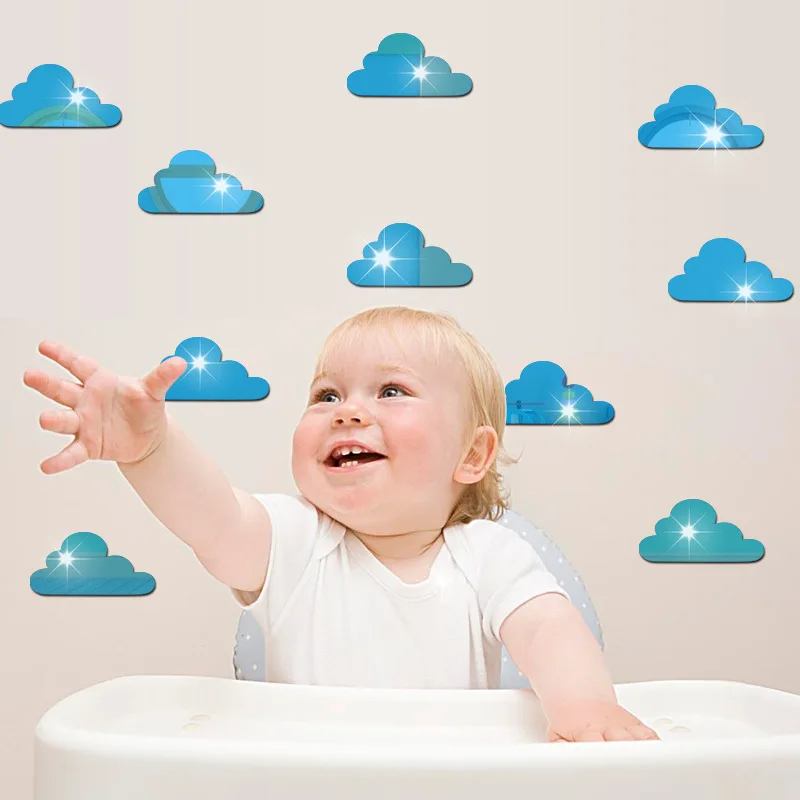 10 قطعة/المجموعة سحابة نمط الذاتي لاصق مرآة سطح الجدار ملصق ل غرفة نوم الحمام الاطفال غرفة المعيشة غرفة جدار المنزل ديكور dc8