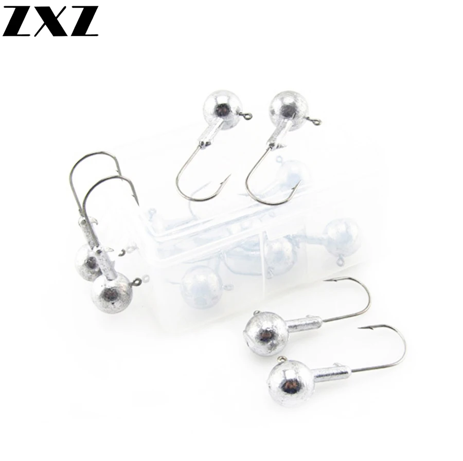 

50pcs/box Fishing Hooks Set 1g-20g Lead Metal Jig Head Fishhooks with Lure Hard Box For Soft Bait Hook Tackle Accessories T4