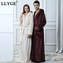 С капюшоном для мужчин удлиненная фланелевая Пара халат черный Lover Домашняя одежда ночная рубашка Весенняя женская мужская Толстая теплая одежда для сна халаты пальто