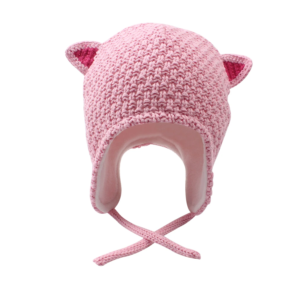 Knitted Warm Baby Beanie Hat Handmade Crochet Baby Beanie Cute Ear Protect Windproof Girls Hat Autumn Boys Beanie With Bear Ears (26)