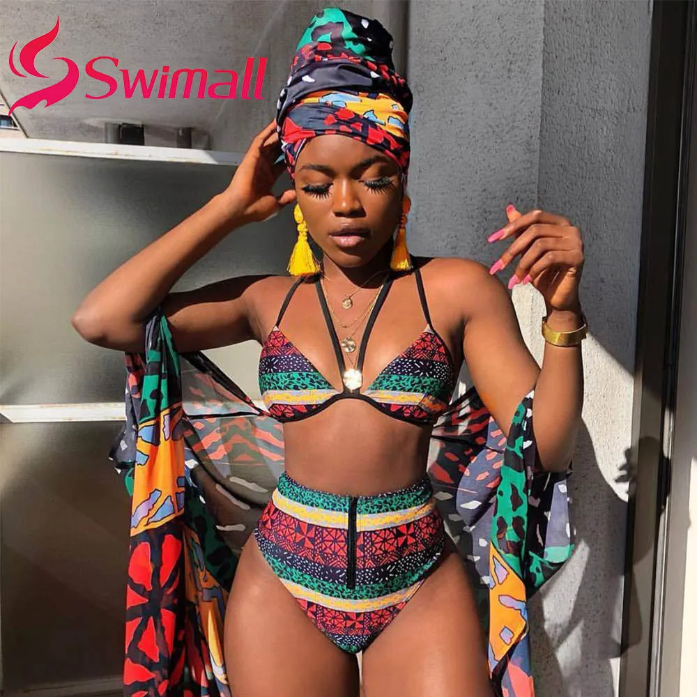 

Sexy Bikini Tribal Print Swimsuit High Waist Swimwear Swim Bathing Suit for Women Striped African Style Bikini Bathing suit