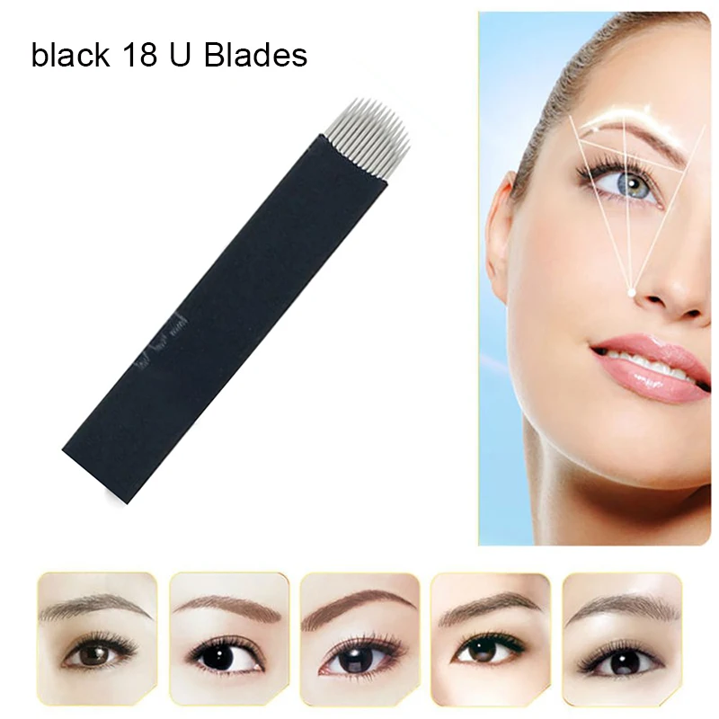

100pcs Laminas Tebori 0.20mm 18 U Shape Needles for Microblading Eyebrow Tattoo Needle for 3D Embroidery Manual Pen Black Blades