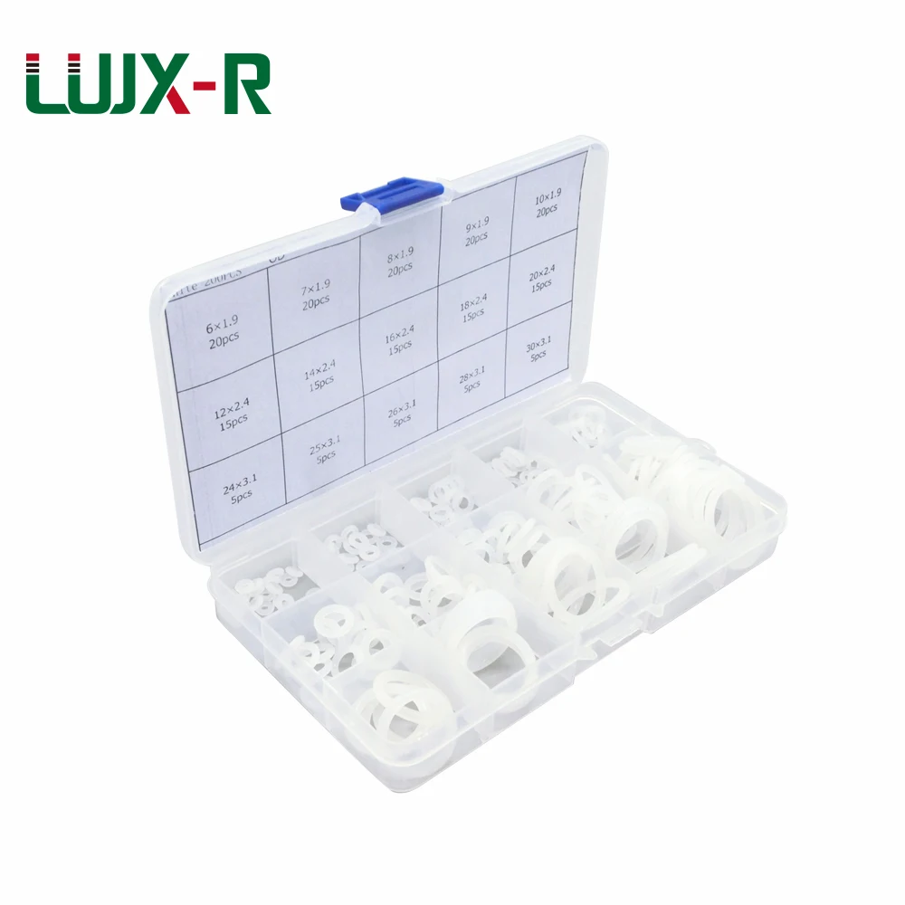 Goede LUJX R 200 Pcs O Ring Kit Oliekeerringen Washer Assortiment Wit Siliconen Ringen Vmq O Ring Pakking Set Voedsel grade Waterdichtheid Dozen