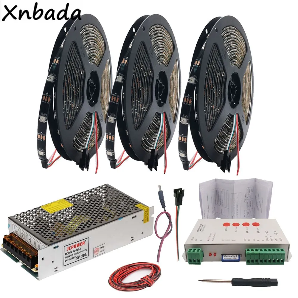 

WS2812B WS2812 RGB Led Strip Light Tape T-1000S SD Card Pixels RGB Led Controller DC5V Led Transformer Kit 5m 10m 15m 20m