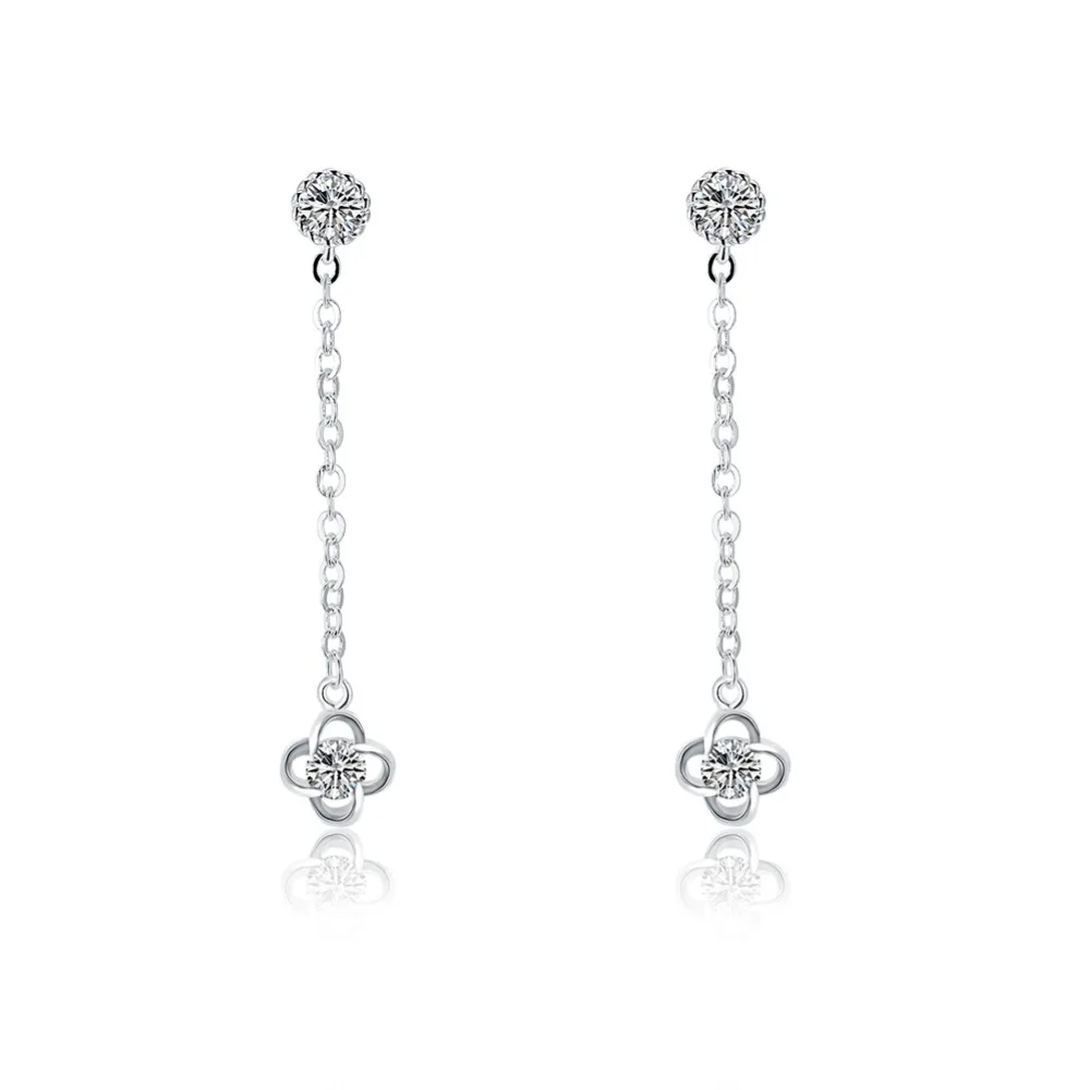 Four leaves Drop Earring 100% Real 925 Jewelry SILVER PLATED High Quality AAA Zircon Double Earrings For Women | Украшения и