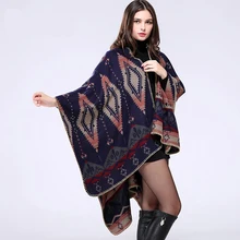 Новая зимняя одежда геометрический женский свитер пончо трикотаж для осени теплая накидка негабаритный модный вязанный, с большим треугольным вырезом рукав Шаль Обертывание