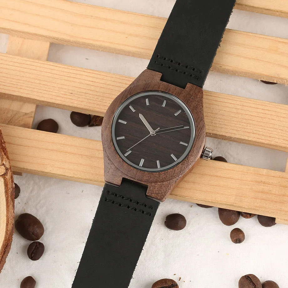 Natural Hand-made Women Wooden Watch Black Genuine Leather Strap Wooden Case Vintage Ladies Quartz Bamboo Wristwatch Gifts (11)
