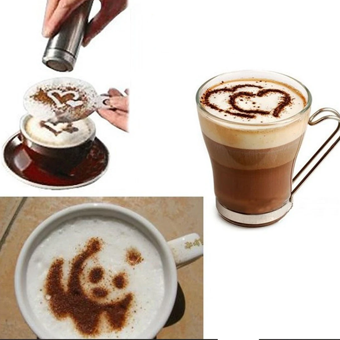 

16PCS coffee latte cappuccino hot chocolate barista art stencils template powder duster coffee decor tools accessories