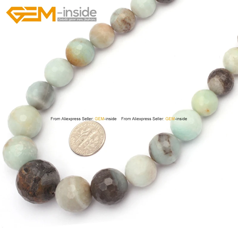 Round Facted Mixed Color Amazonite Beads Graduated...