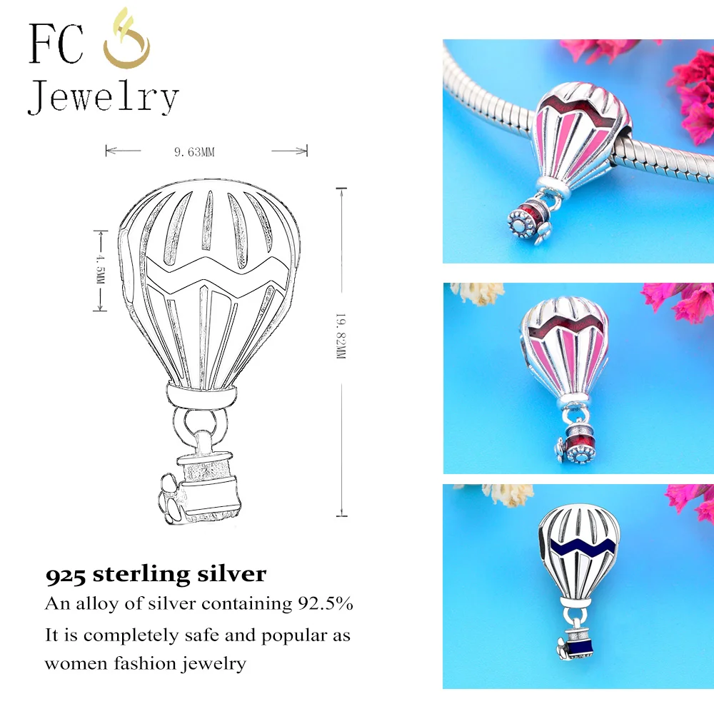 Genuine 925 Sterling Silver Hot Air Balloon Collection Charm Dangle Fits Original Pandora Charm Bracelet DIY Jewelry Making
