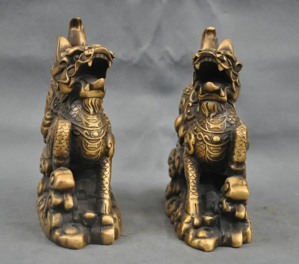 SS 7 &quotКитайский Бронзовый Фэншуй Дракон Kylin Foo Dog Лев Carry Yuanbao Тыква Статуя | Дом и