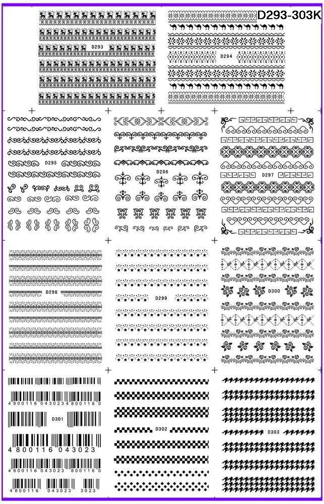 

11 PACK/ LOT WATER TRANSFER DECAL NAIL ART NAIL STICKER BLACK ZIPPER PLOVER BAR CODE D293-303K