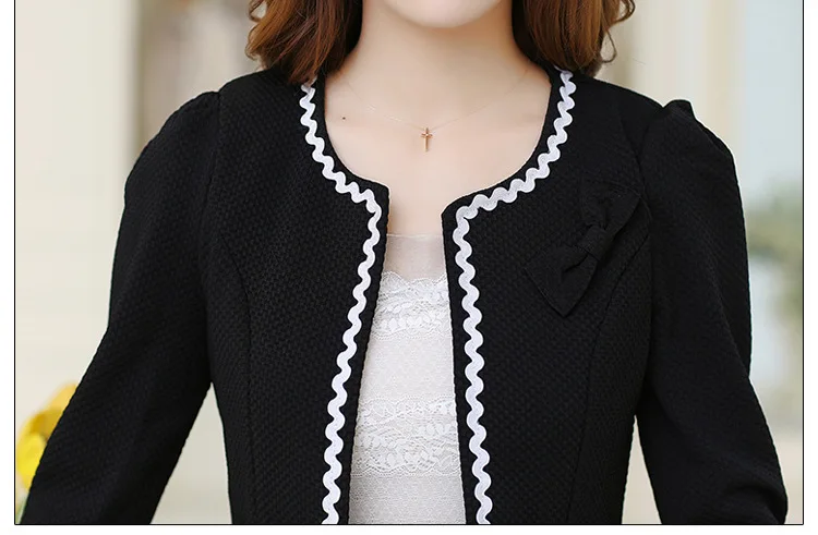 Весна Осень корейский OL мода длинный рукав волнистая отделка короткий Блейзер Куртка с карманом черный/белый/розовый