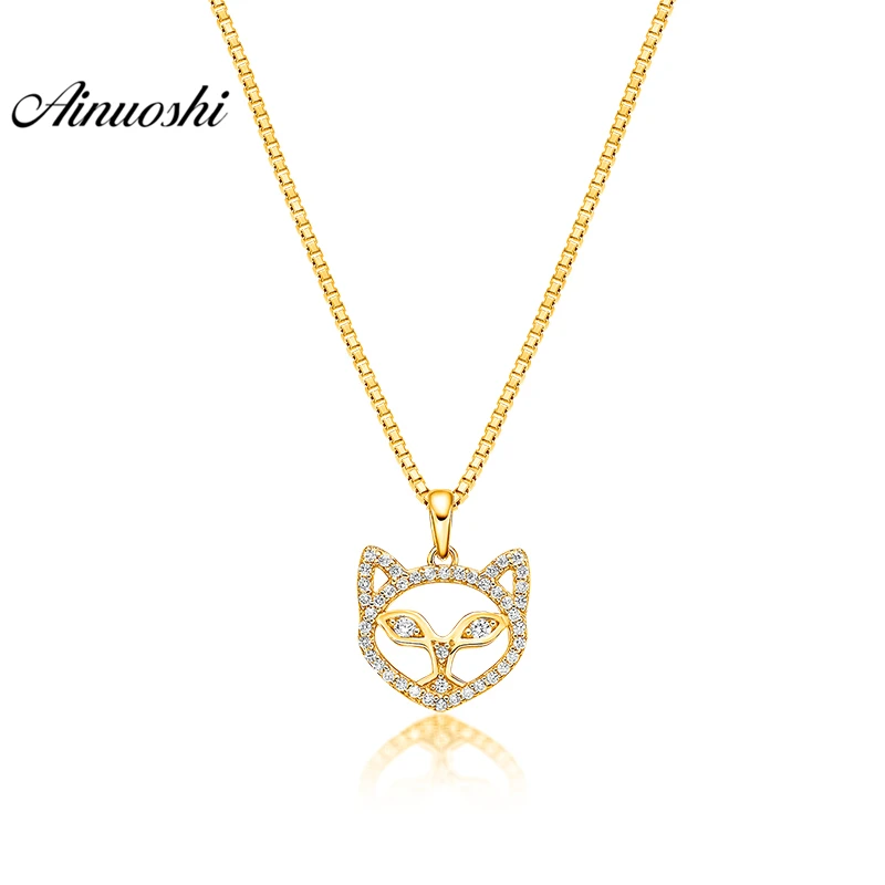

AINUOSHI 10K Solid Yellow Gold Pendant Hollow Little Fox Pendant SONA Diamond Women Men Jewelry Little Animal Separate Pendant